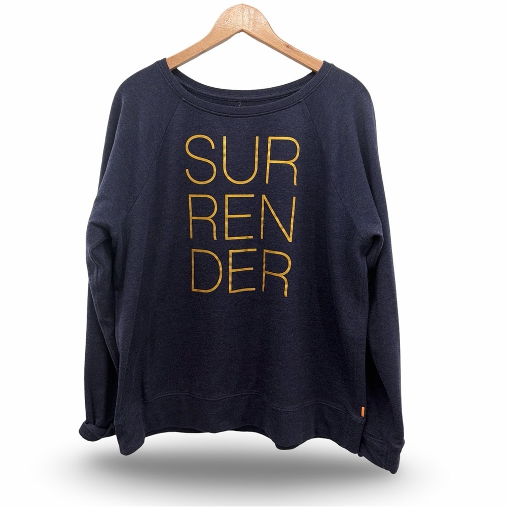 LUCY Navy SURRENDER Sweatshirt with Gold Lettering Size Large